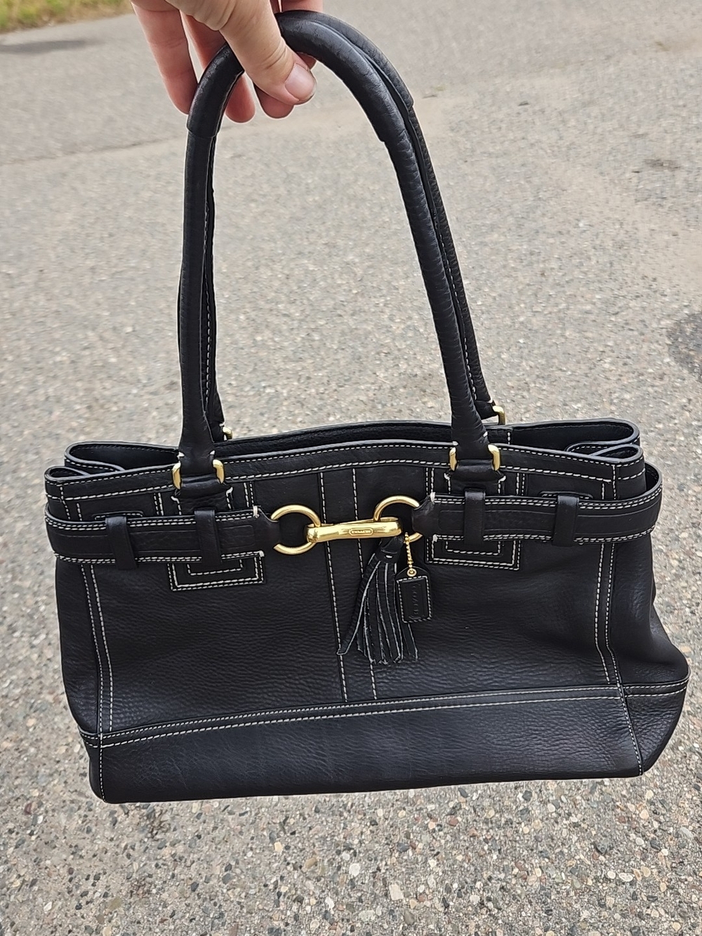 Coach Black Leather Shoulder Tote with Gold Hardware